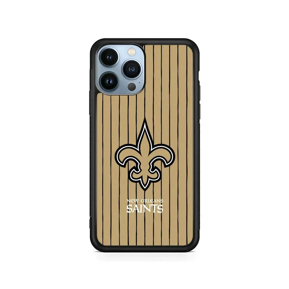 NFL New Orleans Saints Striped iPhone 15 Pro Max Case-Rubber / Black (2D Case)-Xtracase