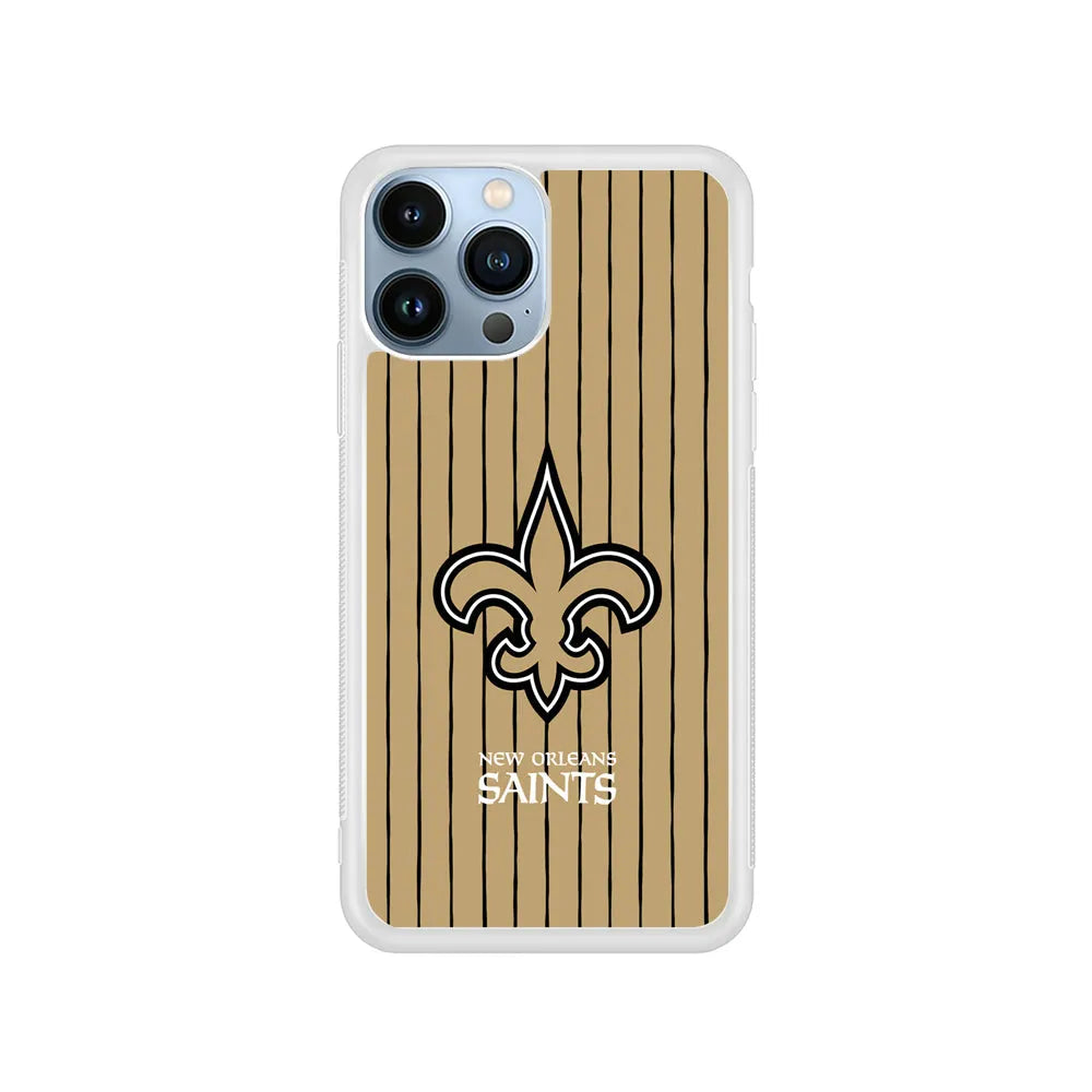 NFL New Orleans Saints Striped iPhone 13 Pro Case-Rubber / White (2D Case)-Xtracase