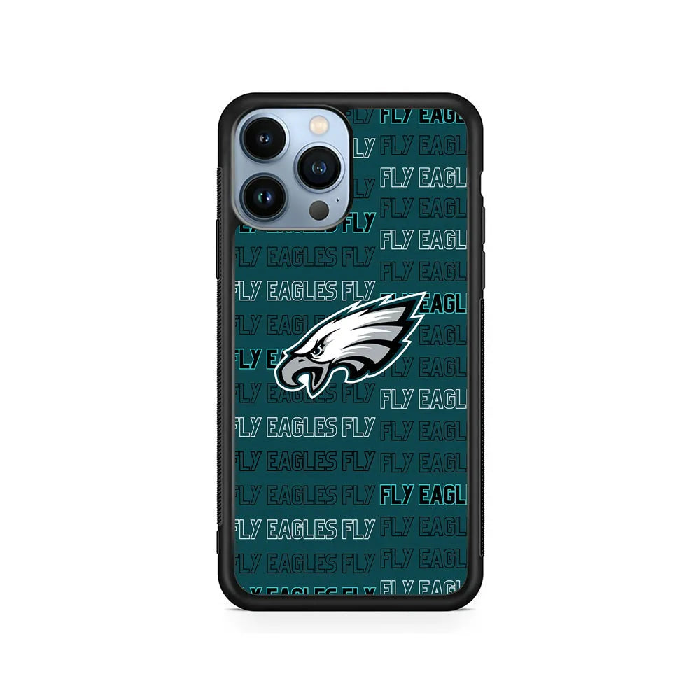 NFL Philadelphia Eagles Fly iPhone 13 Pro Max Case-Rubber / Black (2D Case)-Xtracase