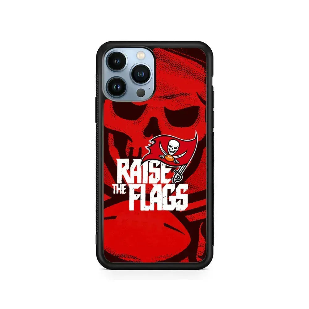 NFL Tampa Bay Buccaneers Flags iPhone 15 Pro Max Case-Rubber / Black (2D Case)-Xtracase