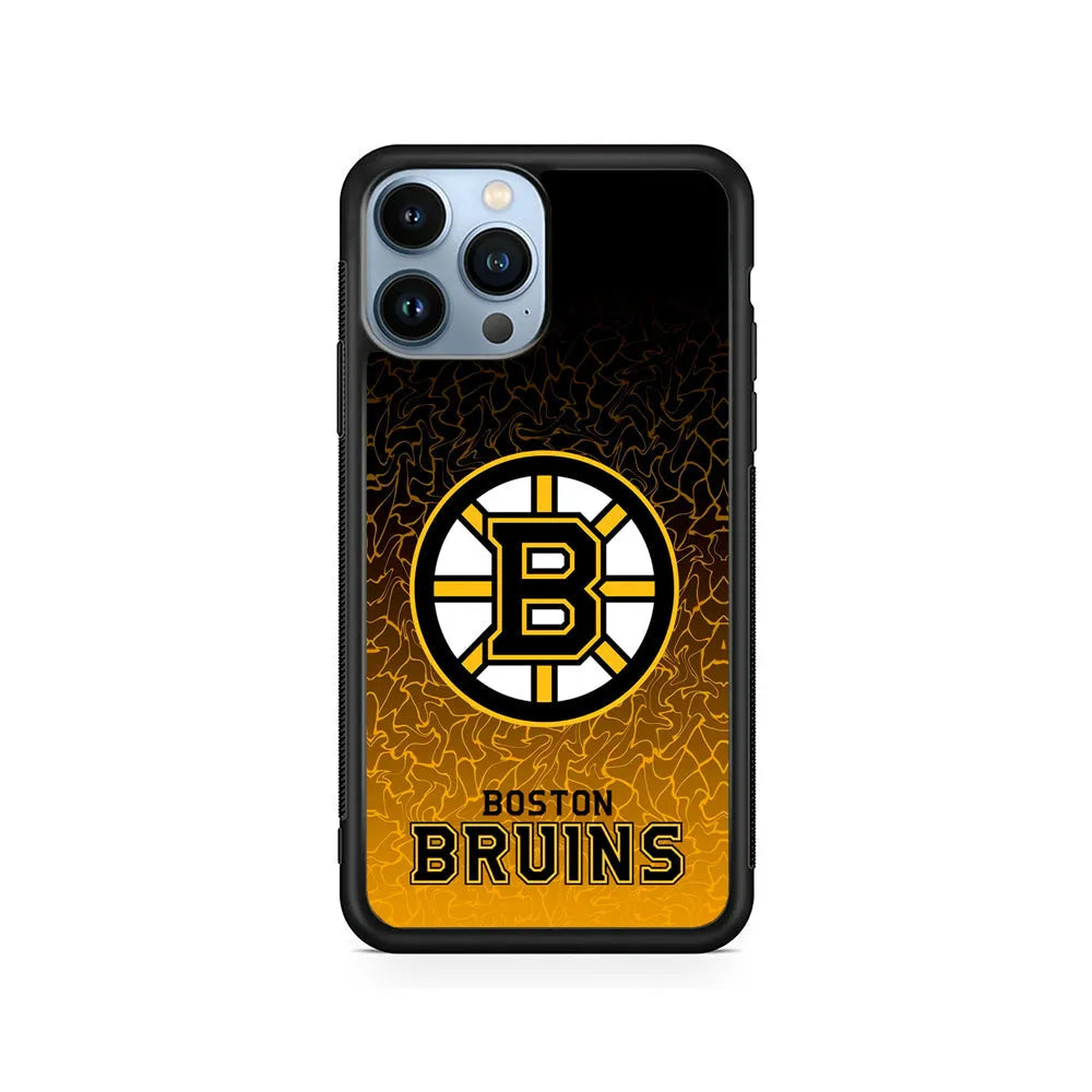 NHL Boston Bruins Team iPhone 13 Pro Max Case-Rubber / Black (2D Case)-Xtracase