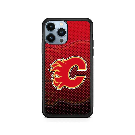 NHL Calgary Flames Dot iPhone 15 Pro Max Case-Rubber / Black (2D Case)-Xtracase