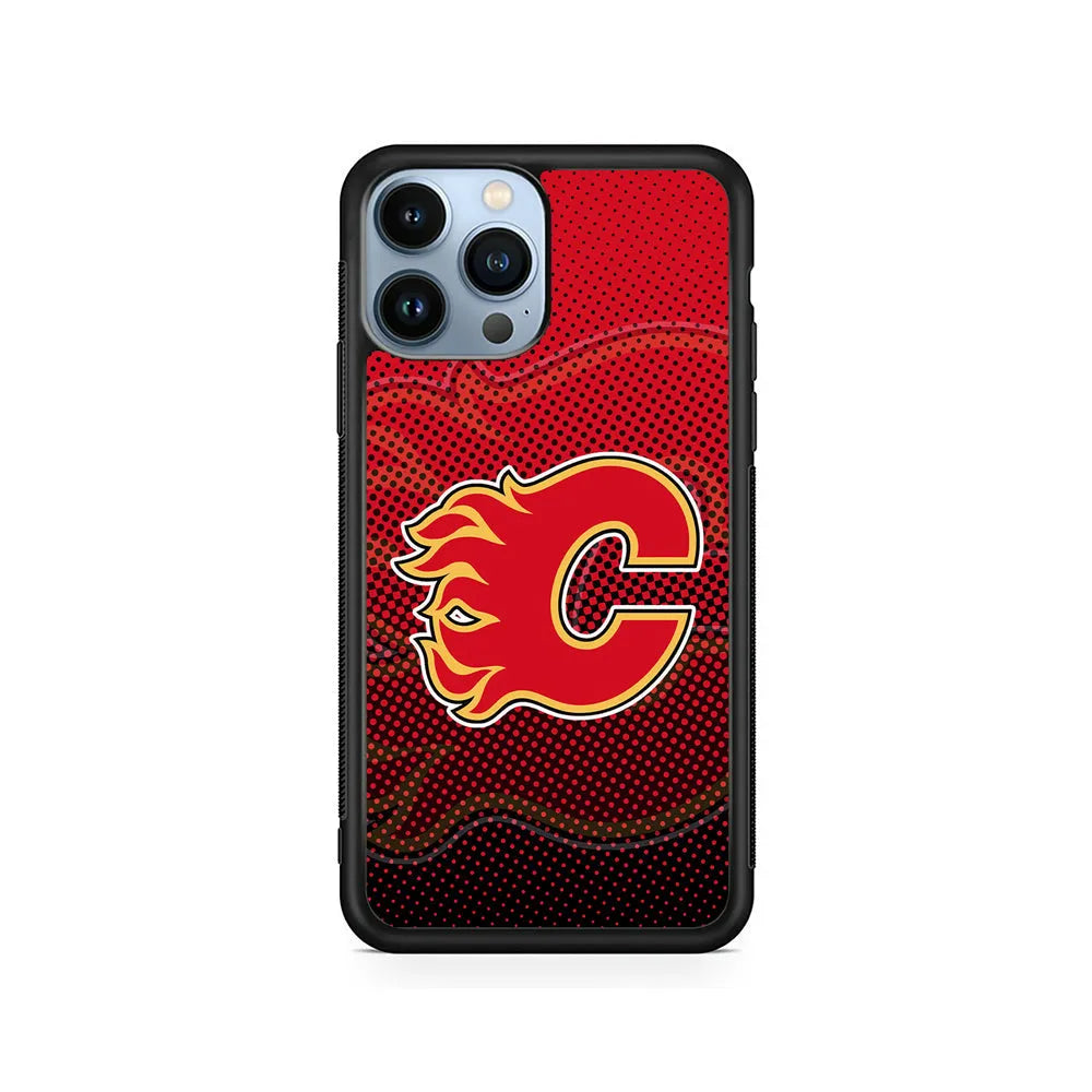 NHL Calgary Flames Dot iPhone 13 Pro Case-Rubber / Black (2D Case)-Xtracase