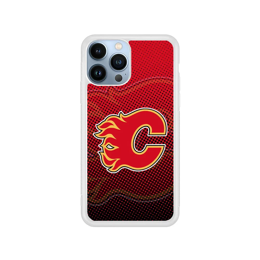 NHL Calgary Flames Dot iPhone 13 Pro Case-Rubber / White (2D Case)-Xtracase