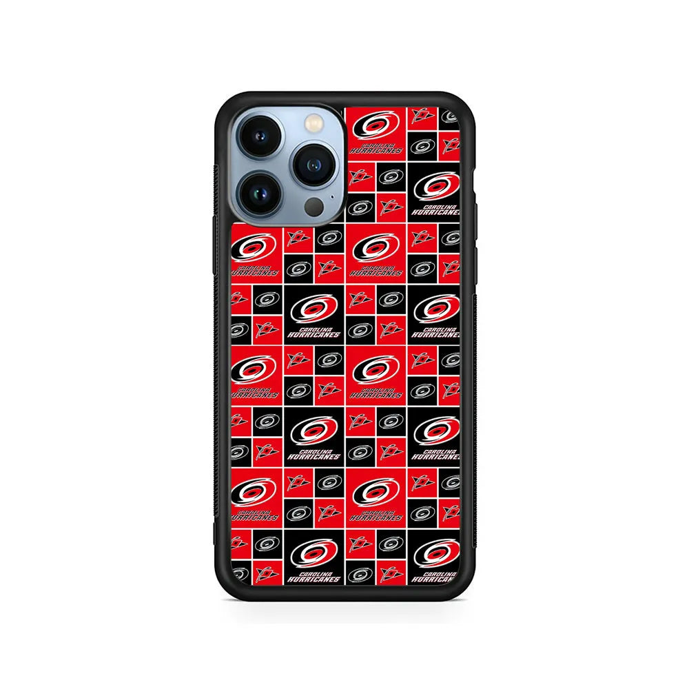 NHL Carolina Hurricanes Pattern iPhone 13 Pro Max Case-Rubber / Black (2D Case)-Xtracase