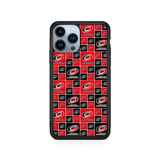 NHL Carolina Hurricanes Pattern iPhone 13 Pro Max Case-Rubber / Black (2D Case)-Xtracase