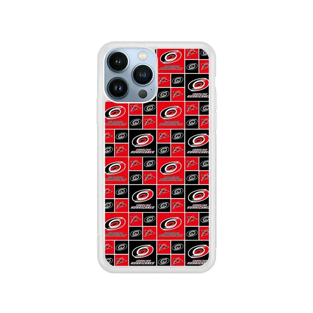 NHL Carolina Hurricanes Pattern iPhone 15 Pro Max Case-Rubber / White (2D Case)-Xtracase