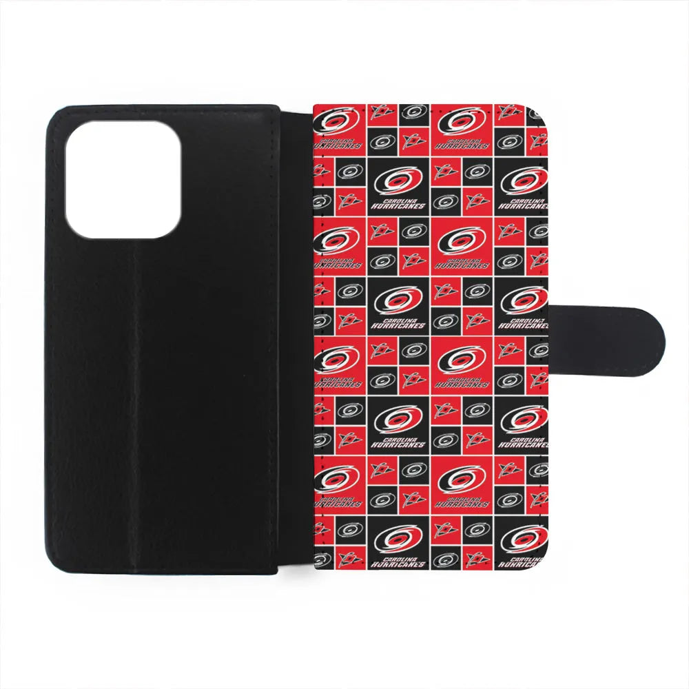 NHL Carolina Hurricanes Pattern iPhone 13 Pro Case-Flip Wallet Case-Xtracase