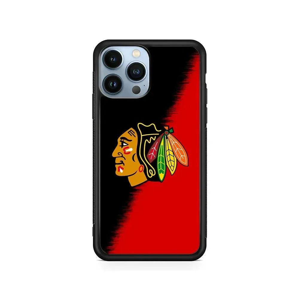 NHL Chicago Blackhawks Team iPhone 15 Pro Max Case-Rubber / Black (2D Case)-Xtracase