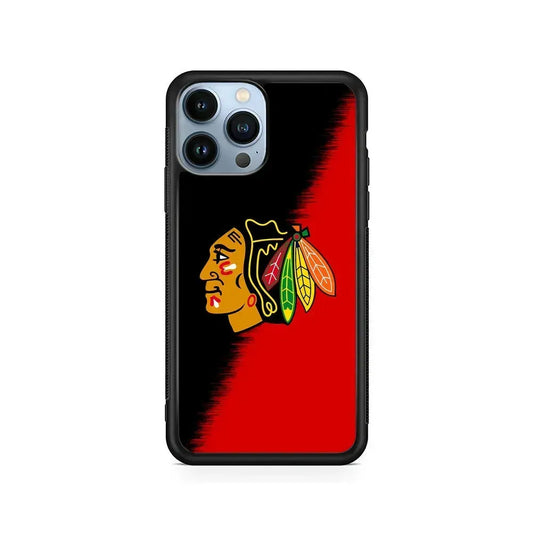 NHL Chicago Blackhawks Team iPhone 15 Pro Max Case-Rubber / Black (2D Case)-Xtracase