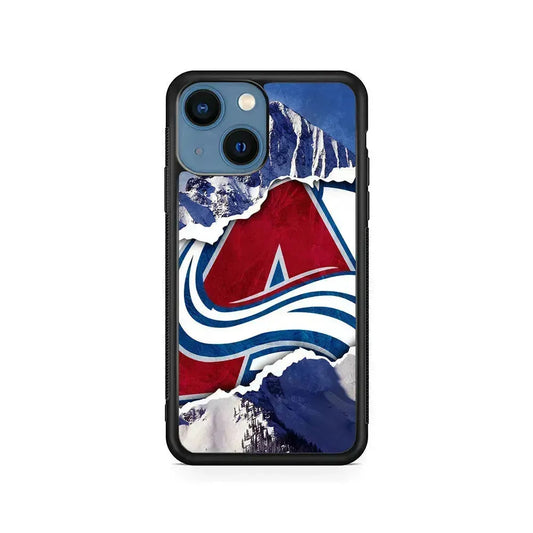 NHL Colorado Avalanche Mountains iPhone 13 Mini Case-Rubber / Black (2D Case)-Xtracase