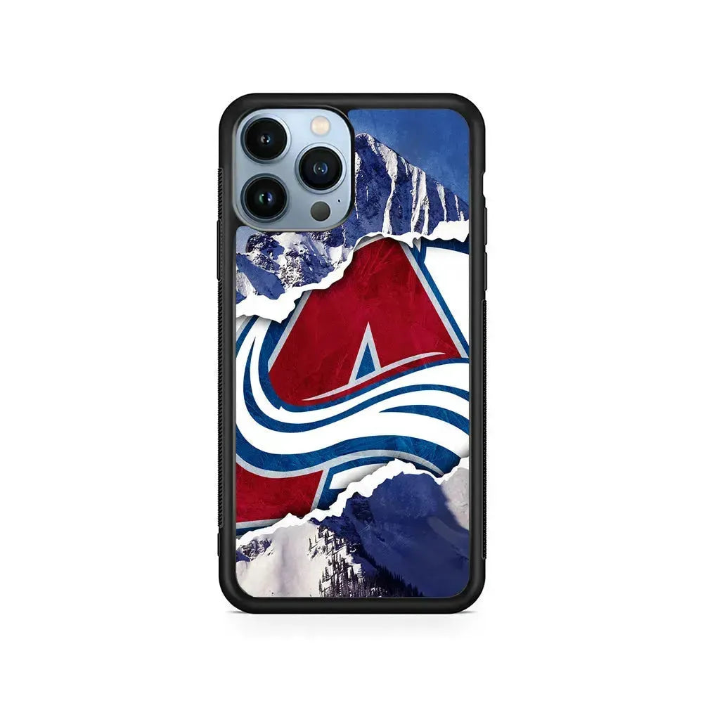 NHL Colorado Avalanche Mountains iPhone 15 Pro Max Case-Rubber / Black (2D Case)-Xtracase