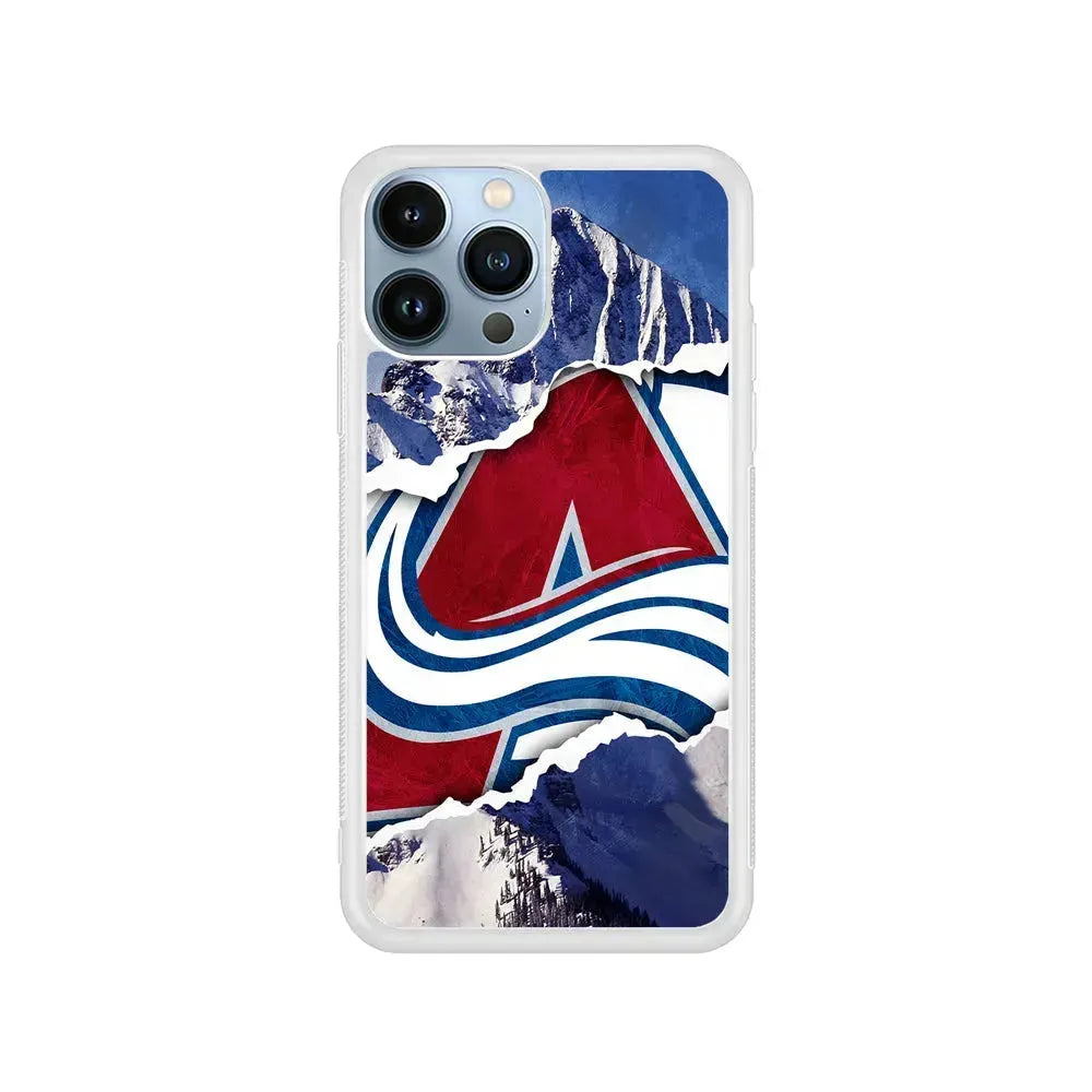 NHL Colorado Avalanche Mountains iPhone 15 Pro Max Case-Rubber / White (2D Case)-Xtracase