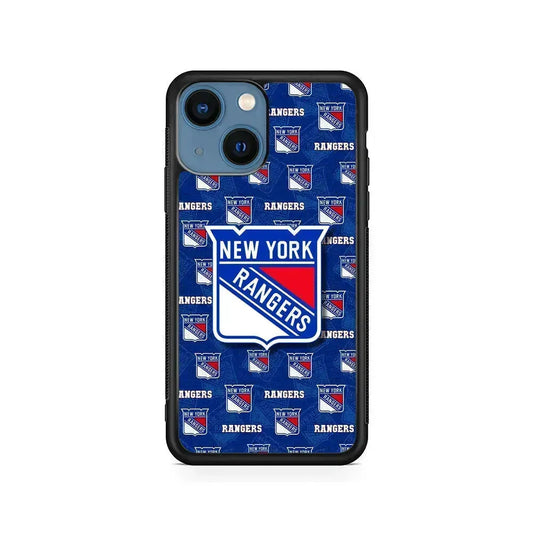 NHL New York Rangers Pattern iPhone 13 Mini Case-Rubber / Black (2D Case)-Xtracase