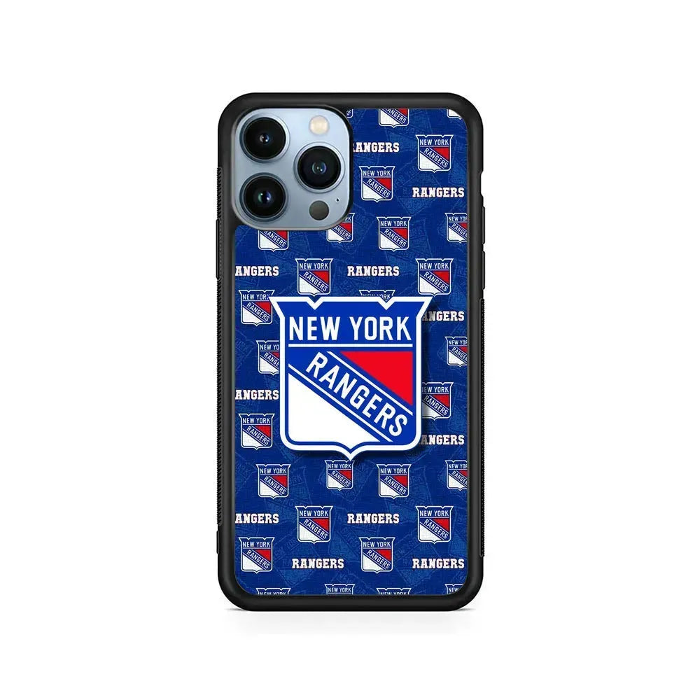 NHL New York Rangers Pattern iPhone 15 Pro Max Case-Rubber / Black (2D Case)-Xtracase