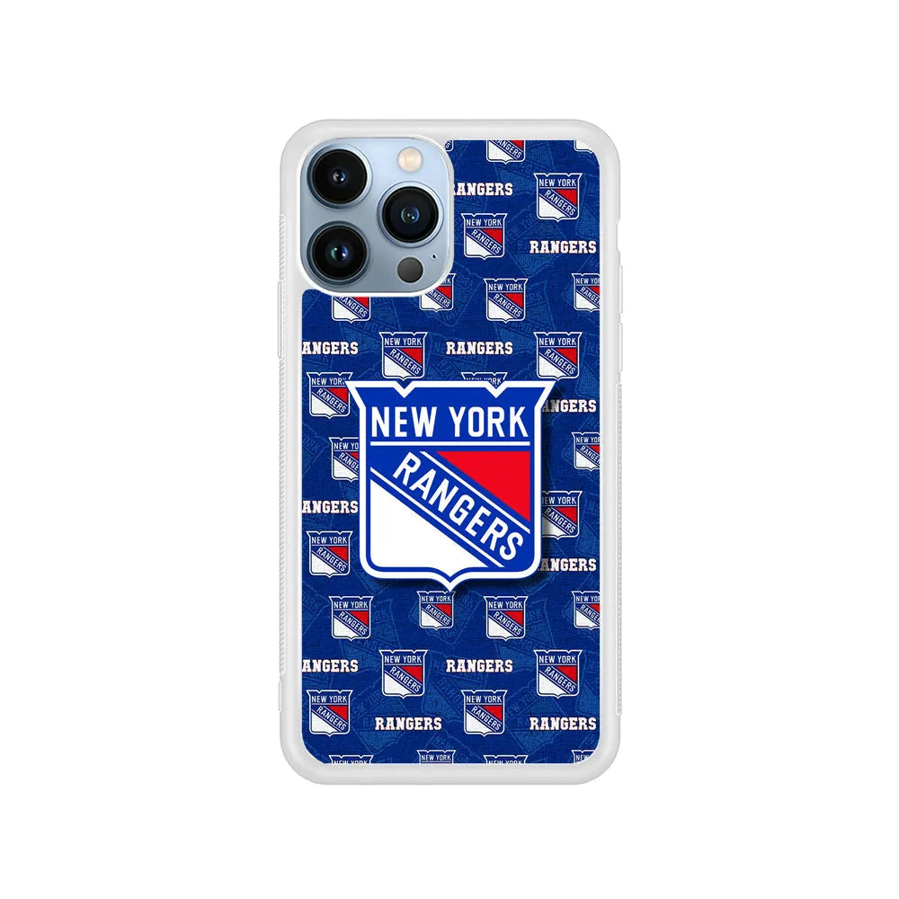 NHL New York Rangers Pattern iPhone 13 Pro Case-Rubber / White (2D Case)-Xtracase