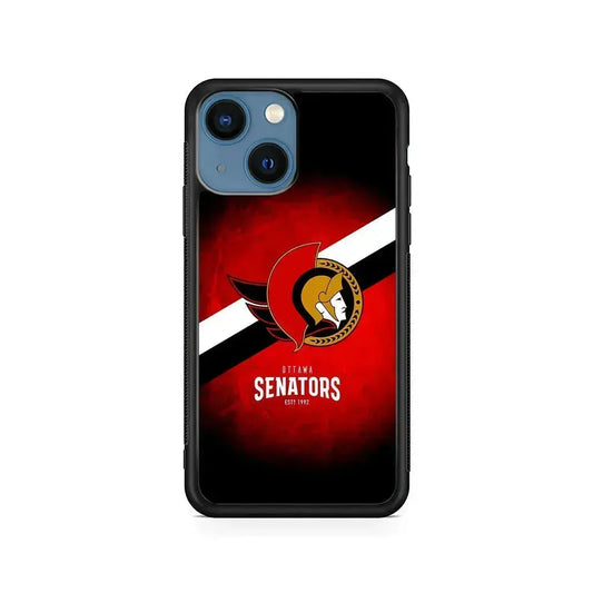 NHL Ottawa Senators Team iPhone 13 Mini Case-Rubber / Black (2D Case)-Xtracase