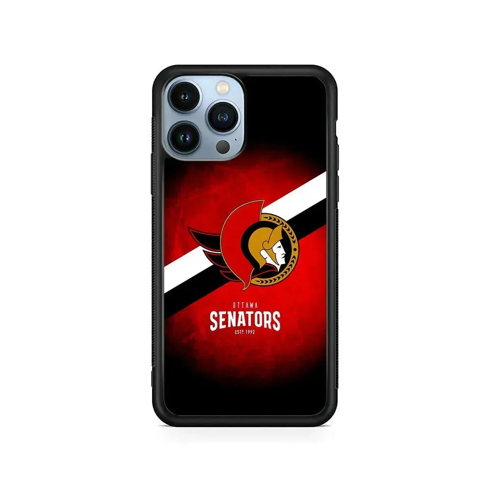 NHL Ottawa Senators Team iPhone 15 Pro Max Case-Rubber / Black (2D Case)-Xtracase