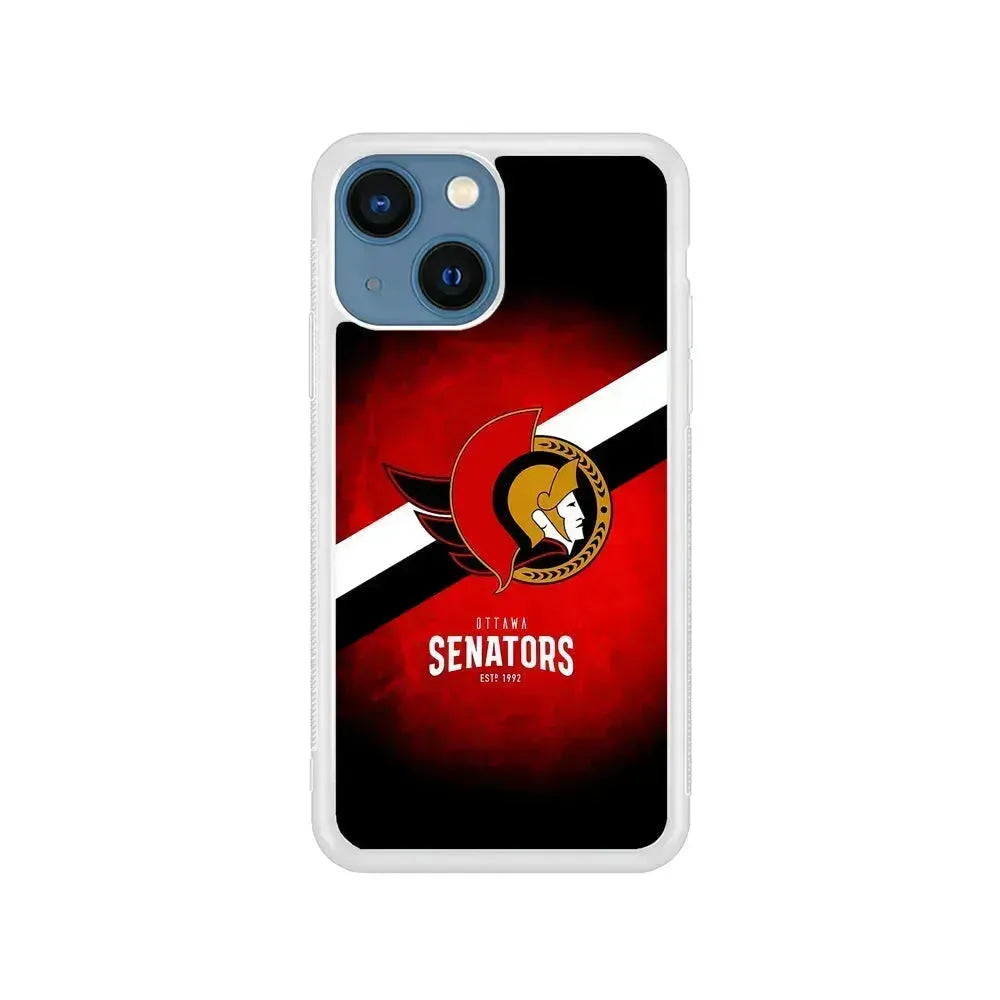 NHL Ottawa Senators Team iPhone 13 Mini Case-Rubber / White (2D Case)-Xtracase
