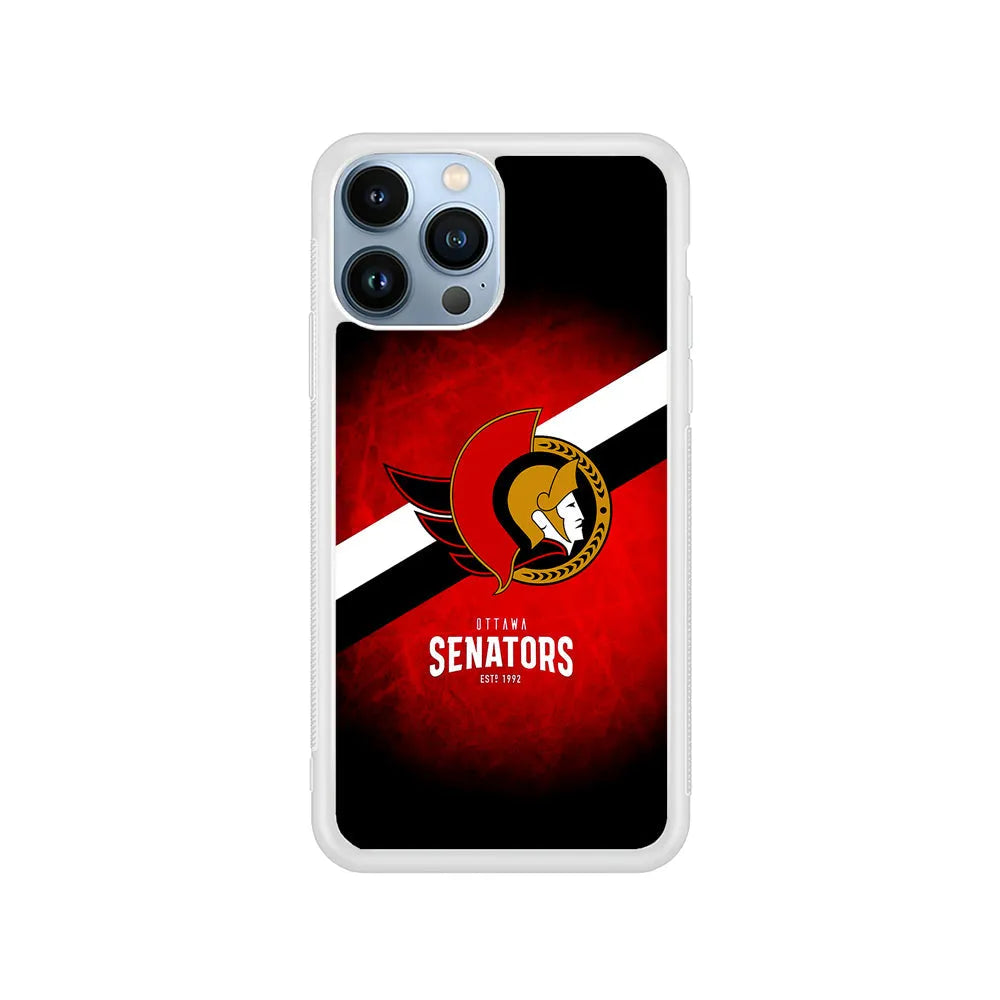 NHL Ottawa Senators Team iPhone 13 Pro Max Case-Rubber / White (2D Case)-Xtracase