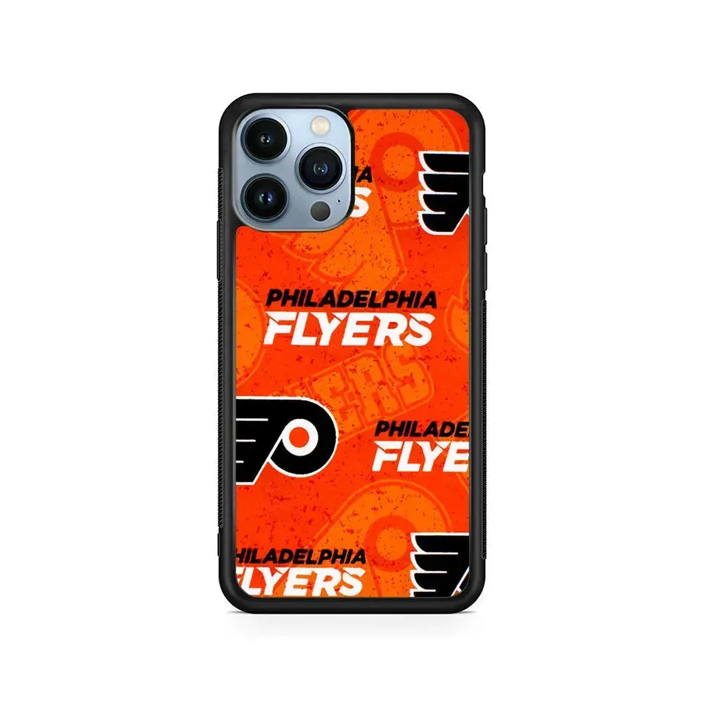 NHL Philadelphia Flyers Pattern iPhone 15 Pro Max Case-Rubber / Black (2D Case)-Xtracase