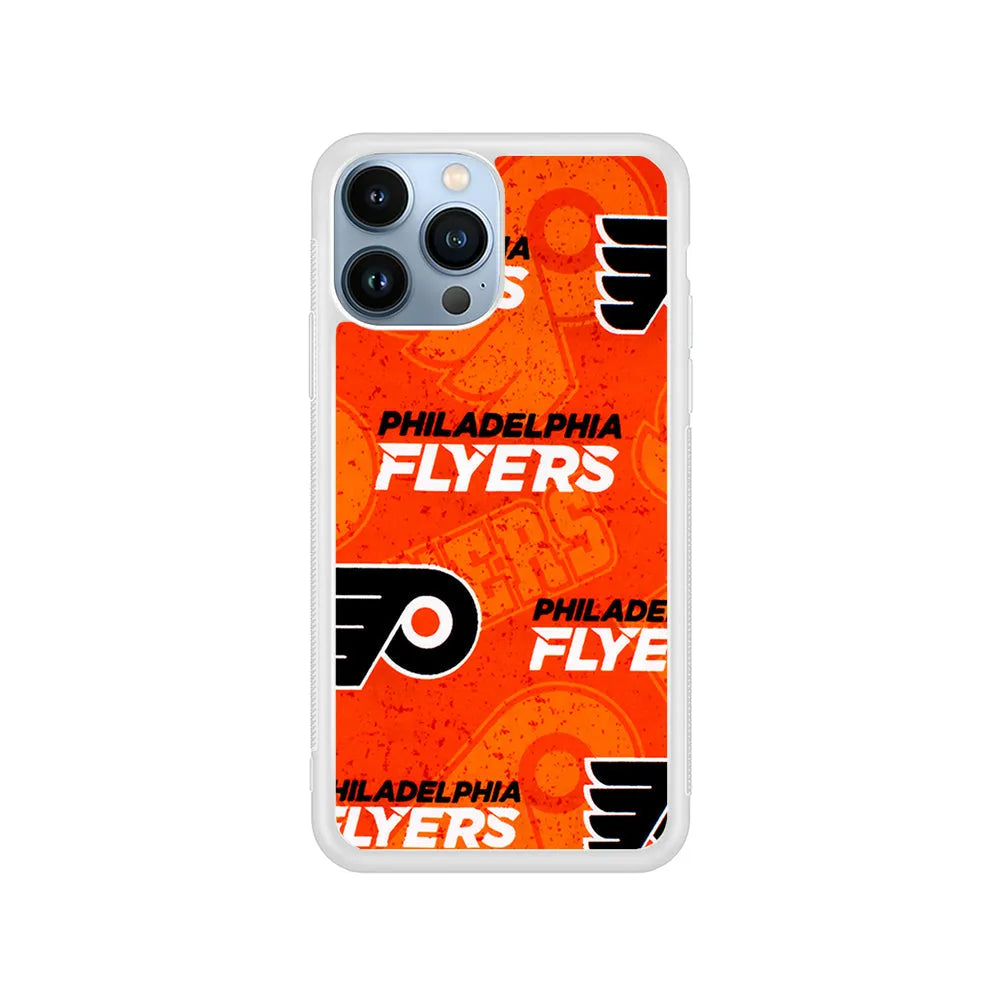 NHL Philadelphia Flyers Pattern iPhone 13 Pro Case-Rubber / White (2D Case)-Xtracase