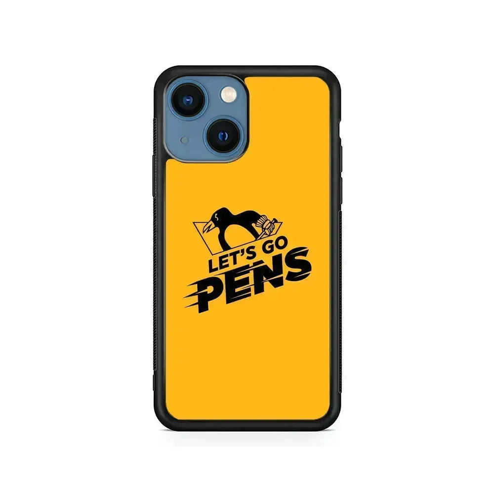 NHL Pittsburgh Penguins Let's Go iPhone 13 Mini Case-Rubber / Black (2D Case)-Xtracase