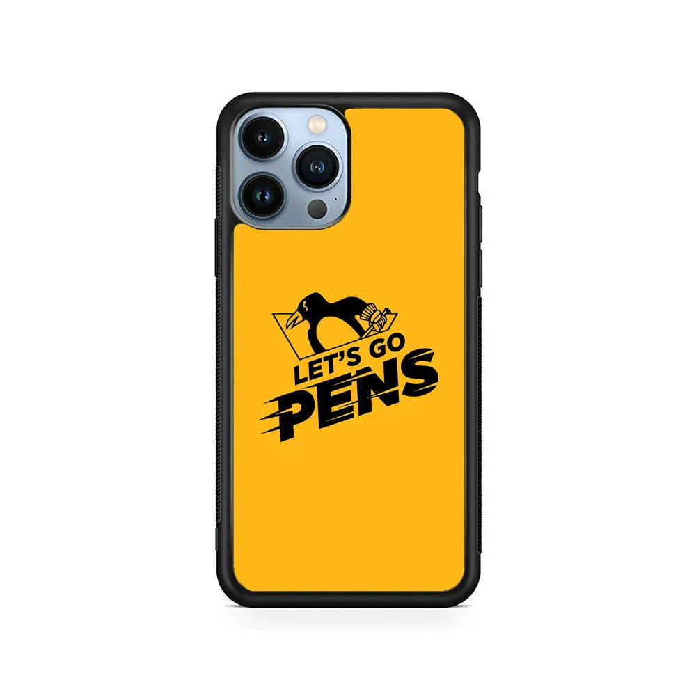 NHL Pittsburgh Penguins Let's Go iPhone 13 Pro Case-Rubber / Black (2D Case)-Xtracase