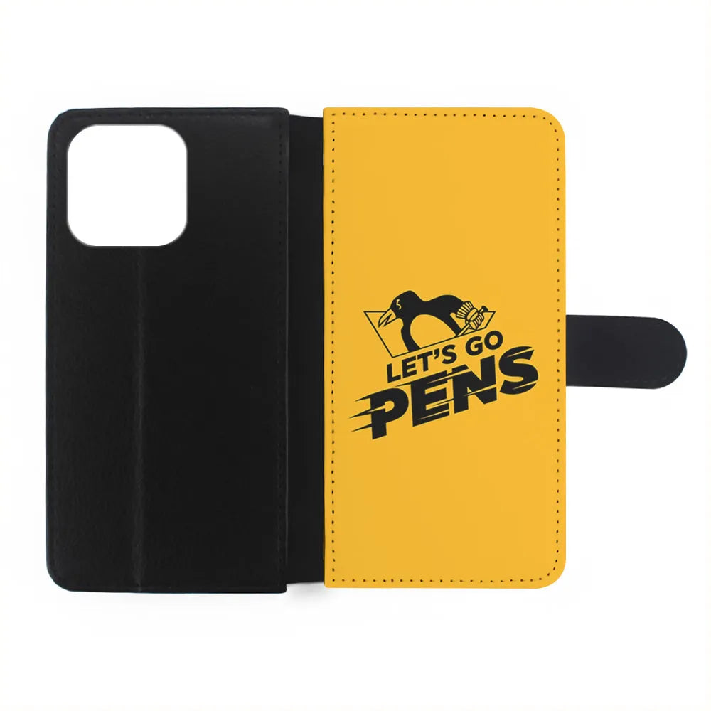 NHL Pittsburgh Penguins Let's Go iPhone 13 Pro Case-Flip Wallet Case-Xtracase