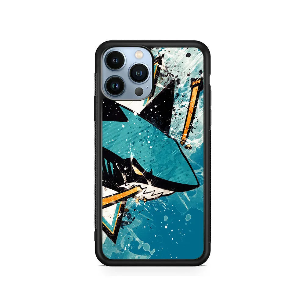NHL San Jose Sharks Team iPhone 13 Pro Max Case-Rubber / Black (2D Case)-Xtracase