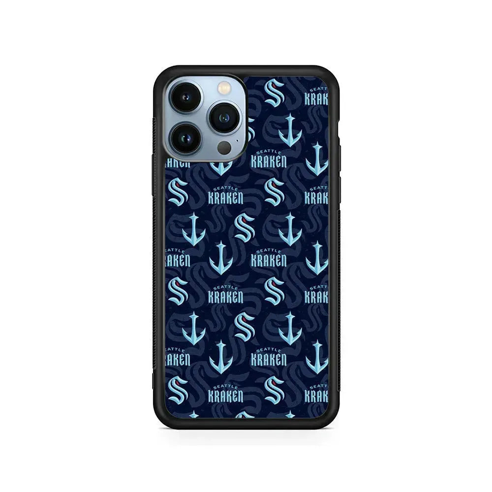 NHL Seattle Kraken Pattern iPhone 15 Pro Max Case-Rubber / Black (2D Case)-Xtracase