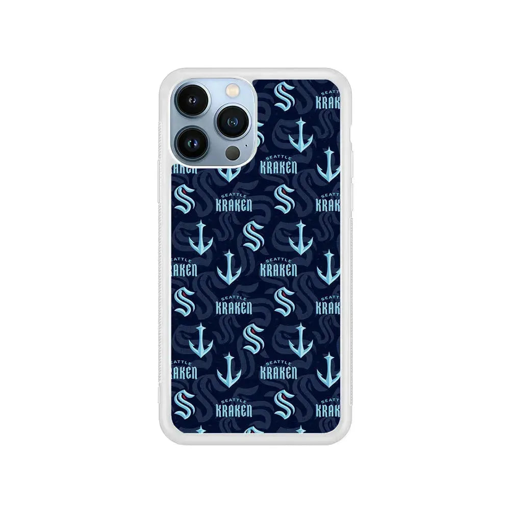 NHL Seattle Kraken Pattern iPhone 15 Pro Max Case-Rubber / White (2D Case)-Xtracase