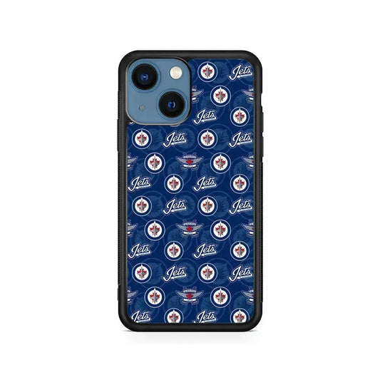 NHL Winnipeg Jets Pattern iPhone 13 Mini Case-Rubber / Black (2D Case)-Xtracase