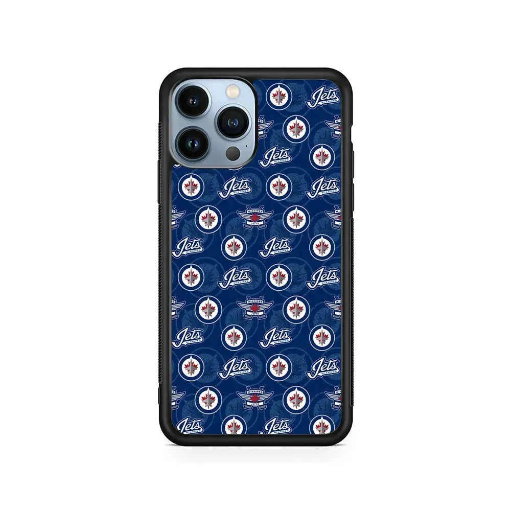 NHL Winnipeg Jets Pattern iPhone 15 Pro Max Case-Rubber / Black (2D Case)-Xtracase