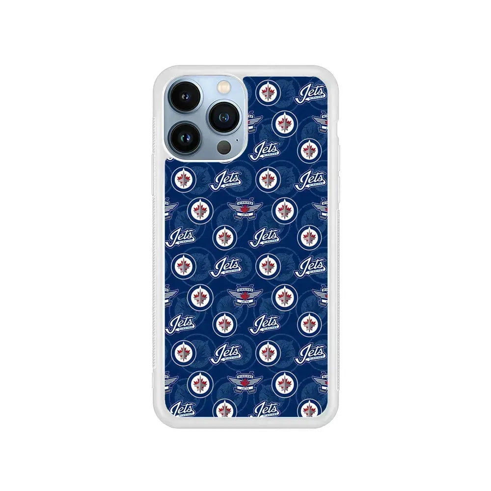 NHL Winnipeg Jets Pattern iPhone 15 Pro Max Case-Rubber / White (2D Case)-Xtracase