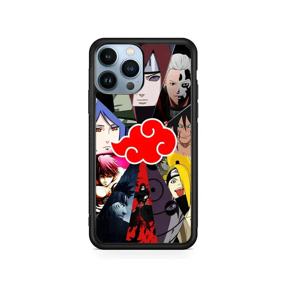 Naruto Akatsuki Clan Member iPhone 15 Pro Max Case-Rubber / Black (2D Case)-Xtracase