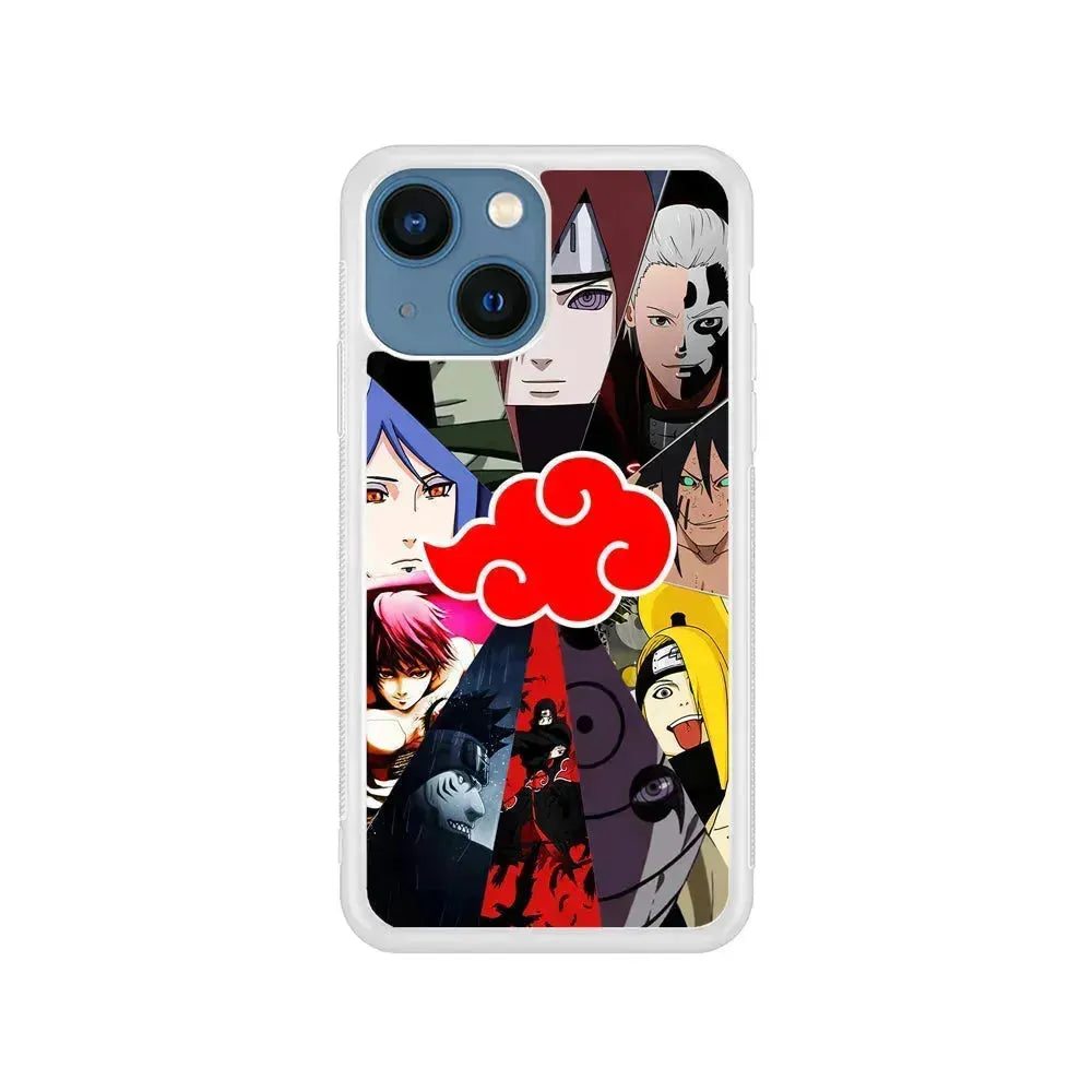 Naruto Akatsuki Clan Member iPhone 13 Mini Case-Rubber / White (2D Case)-Xtracase