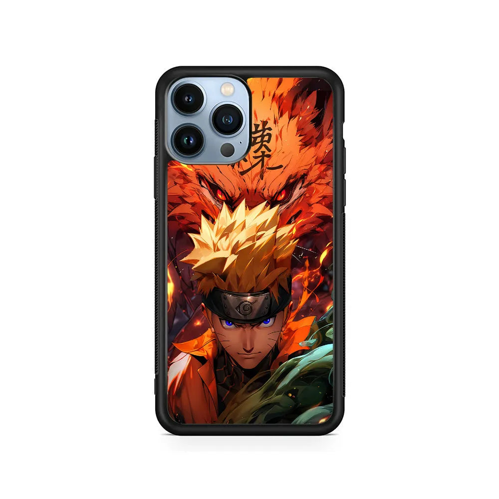 Naruto Uzumaki Rage of the Nine Tails iPhone 13 Pro Case-Rubber / Black (2D Case)-Xtracase