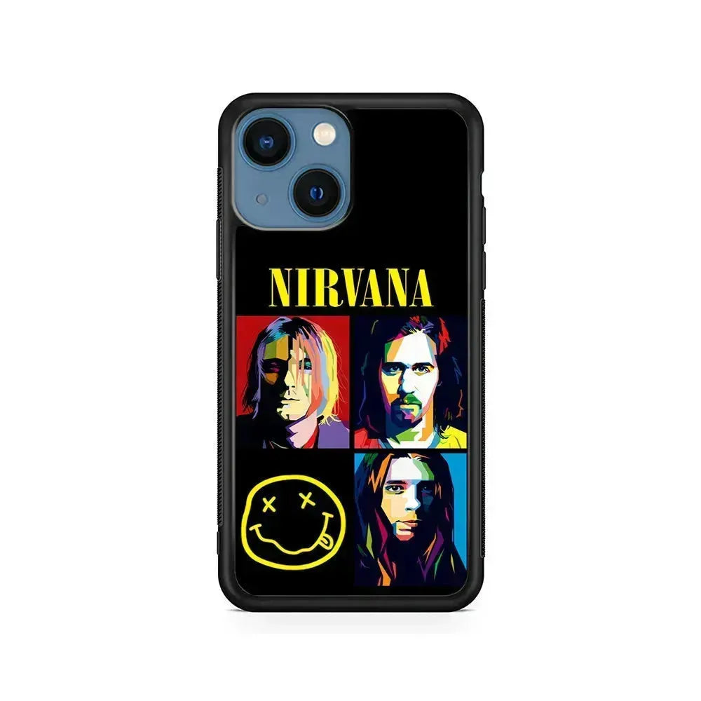 Nirvana Member Pop Art iPhone 13 Mini Case-Rubber / Black (2D Case)-Xtracase
