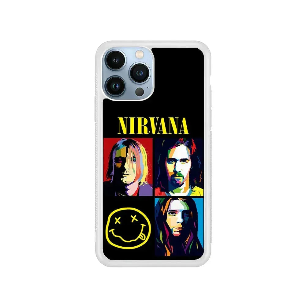 Nirvana Member Pop Art iPhone 15 Pro Max Case-Rubber / White (2D Case)-Xtracase