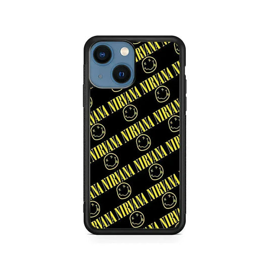 Nirvana Smiley Face iPhone 13 Mini Case-Rubber / Black (2D Case)-Xtracase