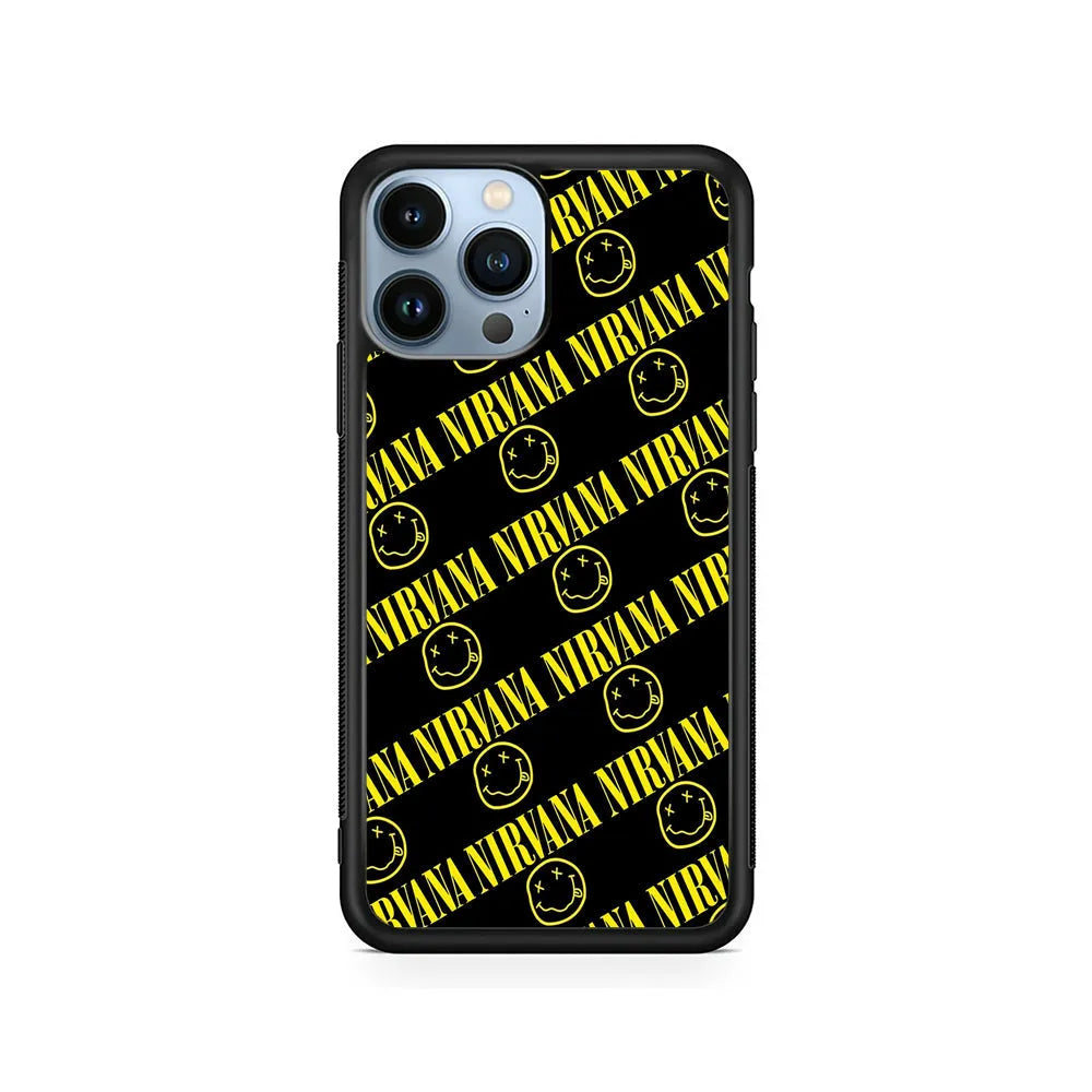 Nirvana Smiley Face iPhone 13 Pro Case-Rubber / Black (2D Case)-Xtracase