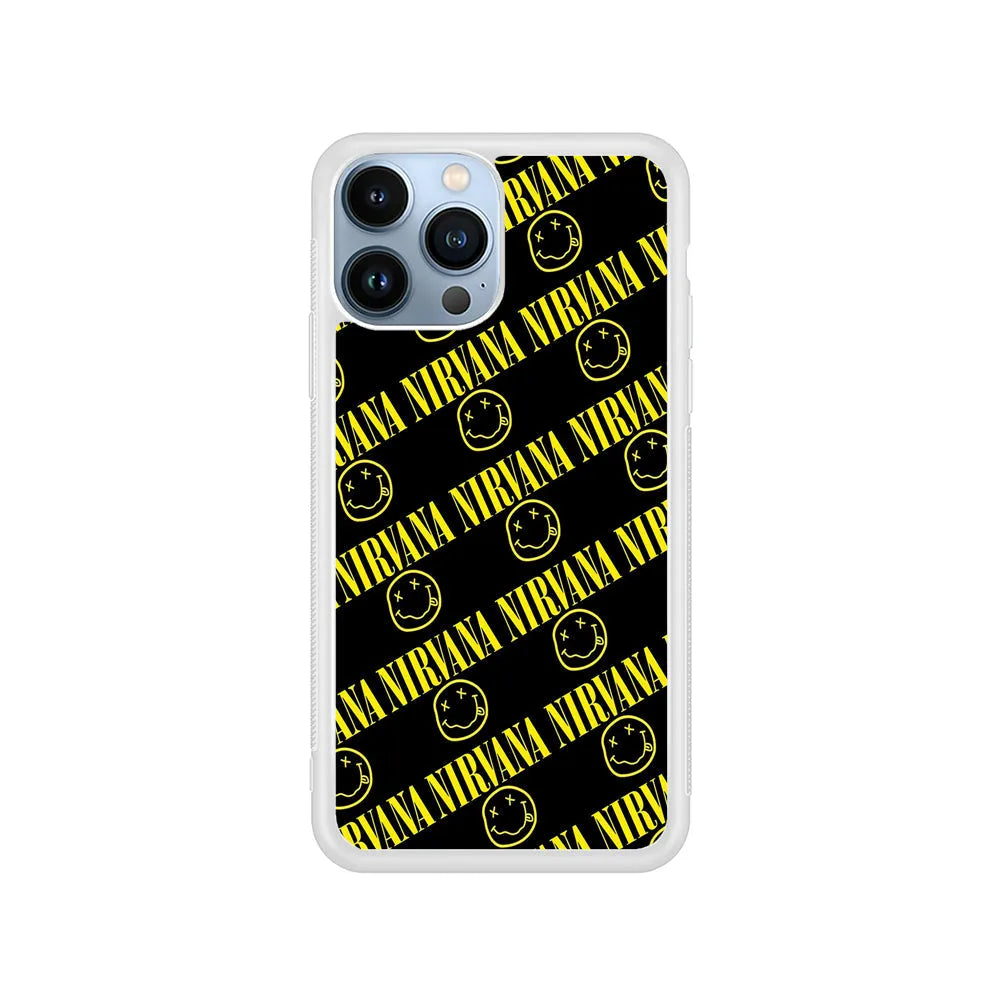 Nirvana Smiley Face iPhone 13 Pro Case-Rubber / White (2D Case)-Xtracase