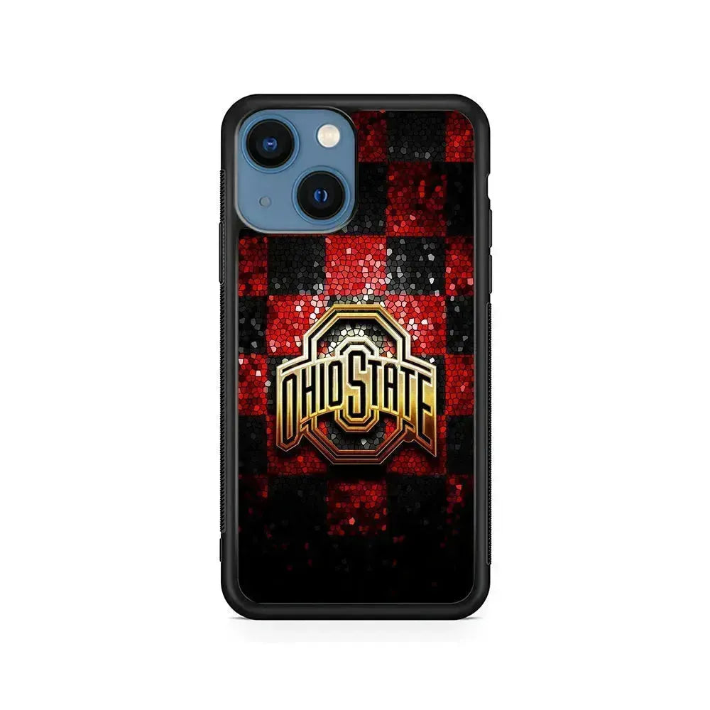Ohio State Red Black Glitter iPhone 13 Mini Case-Rubber / Black (2D Case)-Xtracase