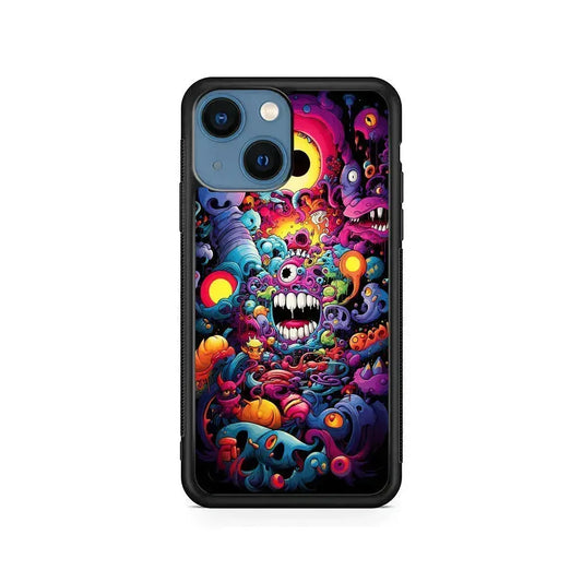 One Eyed Monster Doodle Art iPhone 13 Mini Case-Rubber / Black (2D Case)-Xtracase
