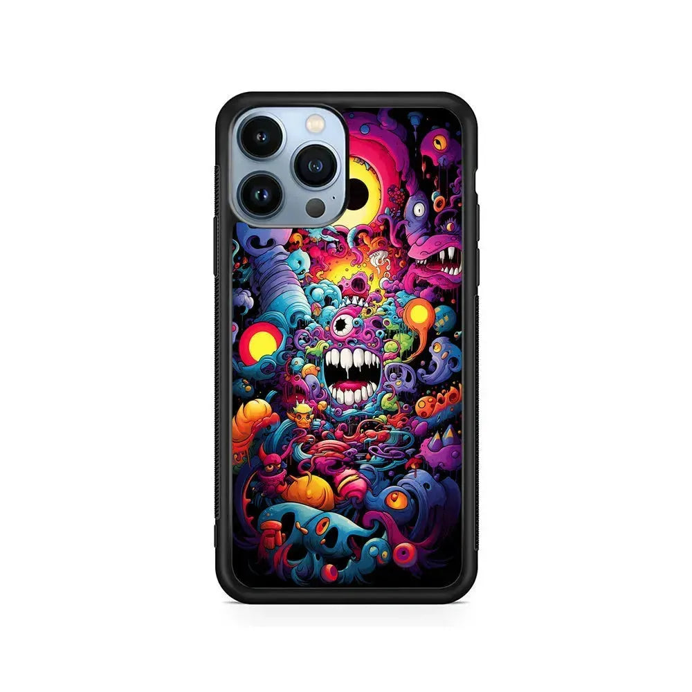 One Eyed Monster Doodle Art iPhone 15 Pro Max Case-Rubber / Black (2D Case)-Xtracase