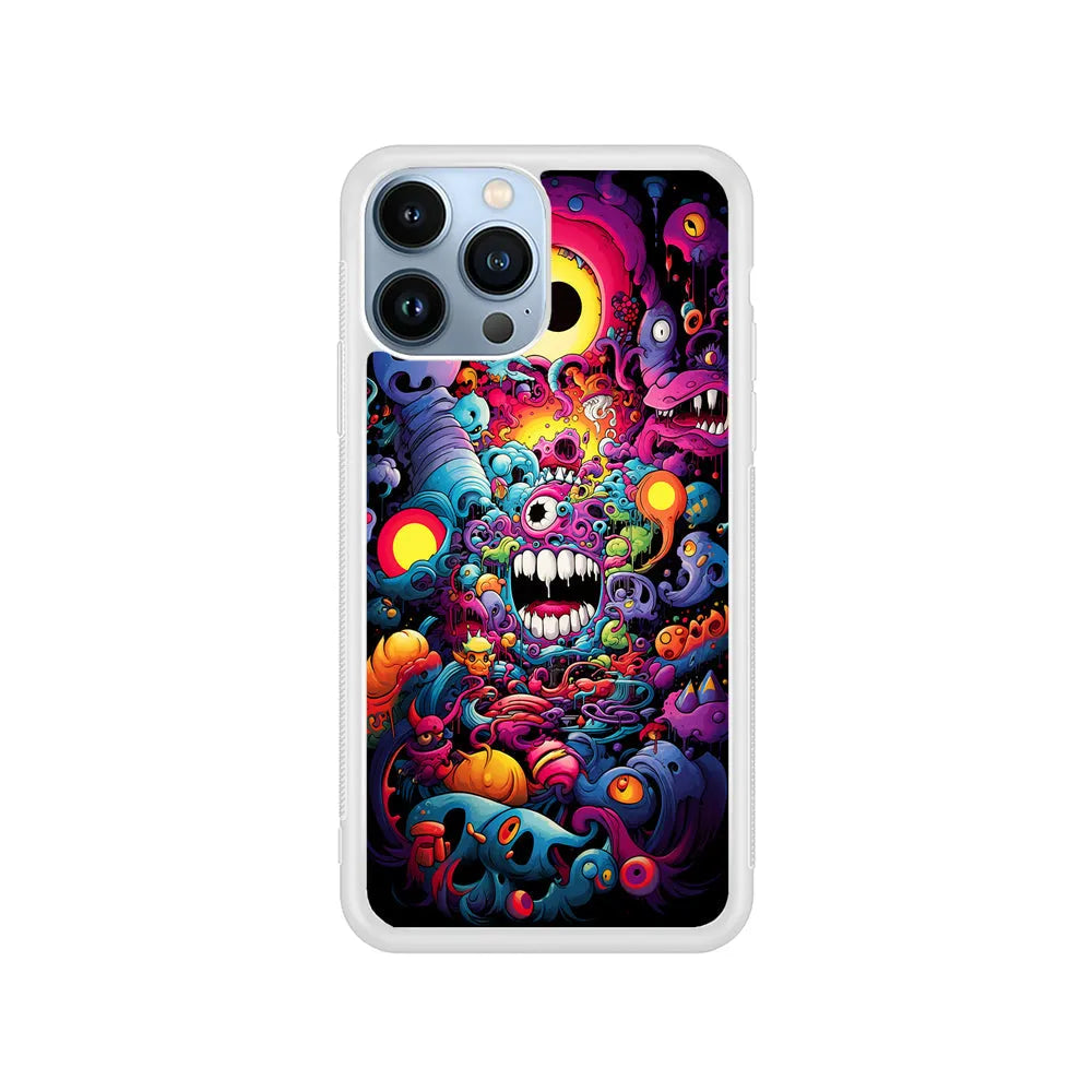 One Eyed Monster Doodle Art iPhone 13 Pro Case-Rubber / White (2D Case)-Xtracase