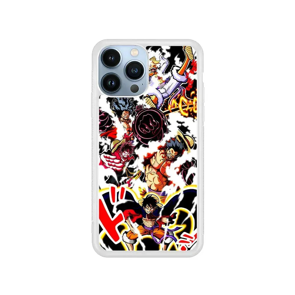 One Piece Luffy Gear Transformation iPhone 15 Pro Max Case-Rubber / White (2D Case)-Xtracase