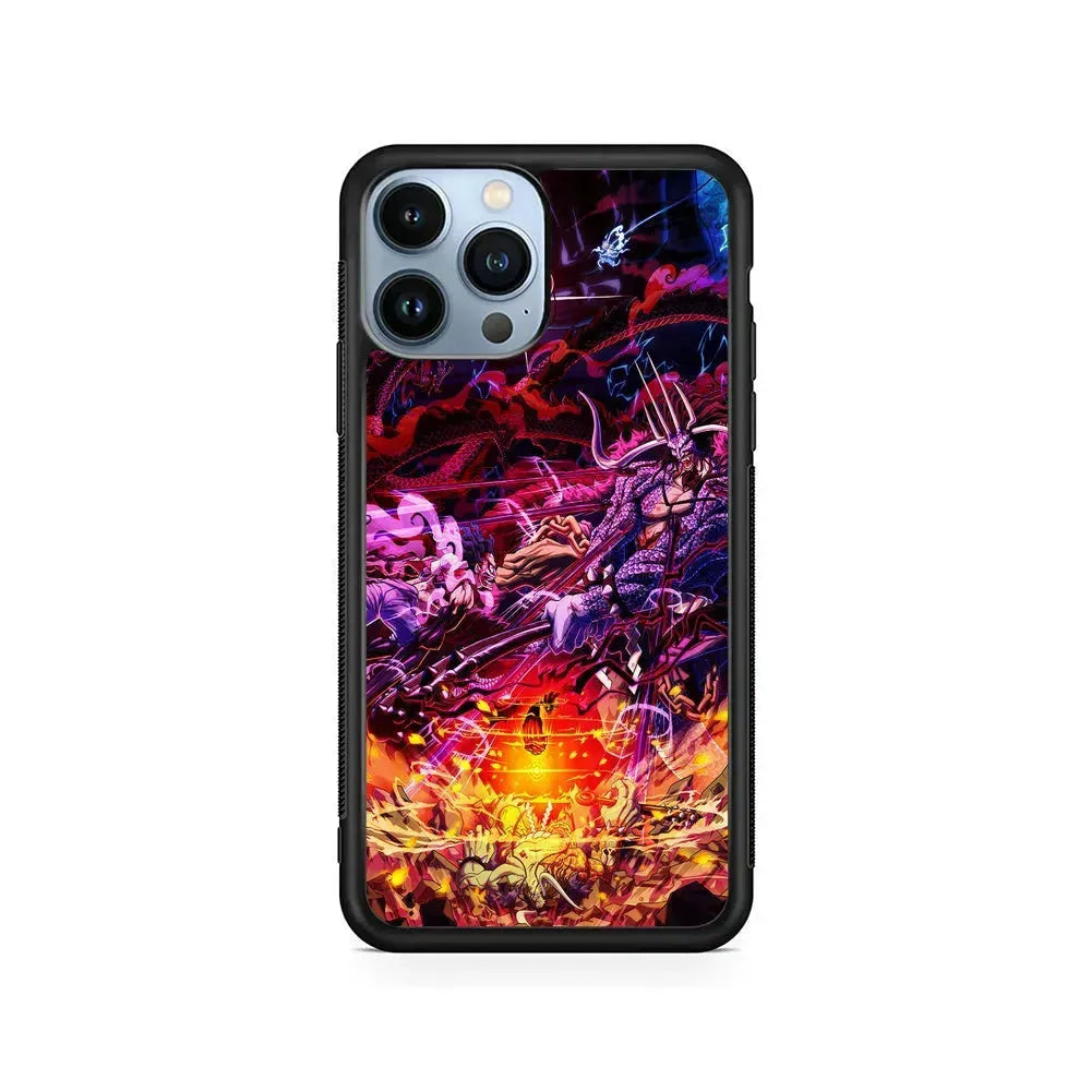 One Piece Luffy VS Kaido iPhone 15 Pro Max Case-Rubber / Black (2D Case)-Xtracase