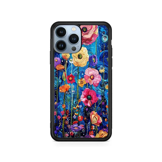Painting of Flowers with a Blue Sky iPhone 15 Pro Max Case-Rubber / Black (2D Case)-Xtracase